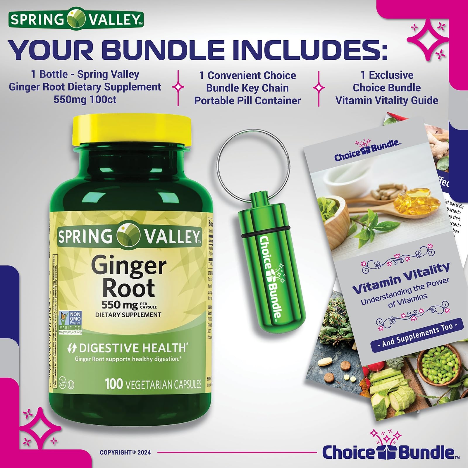 Spring Valley Ginger Root 550mg 100 Count Capsules Digestive Health Supplement