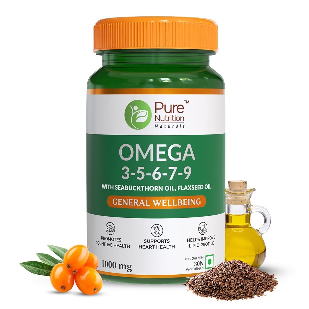 Pure Nutrition Omega 3-5-6-7-9 with Seabuckthorn Oil, Flaxseed Oil ,30 Veg Softg