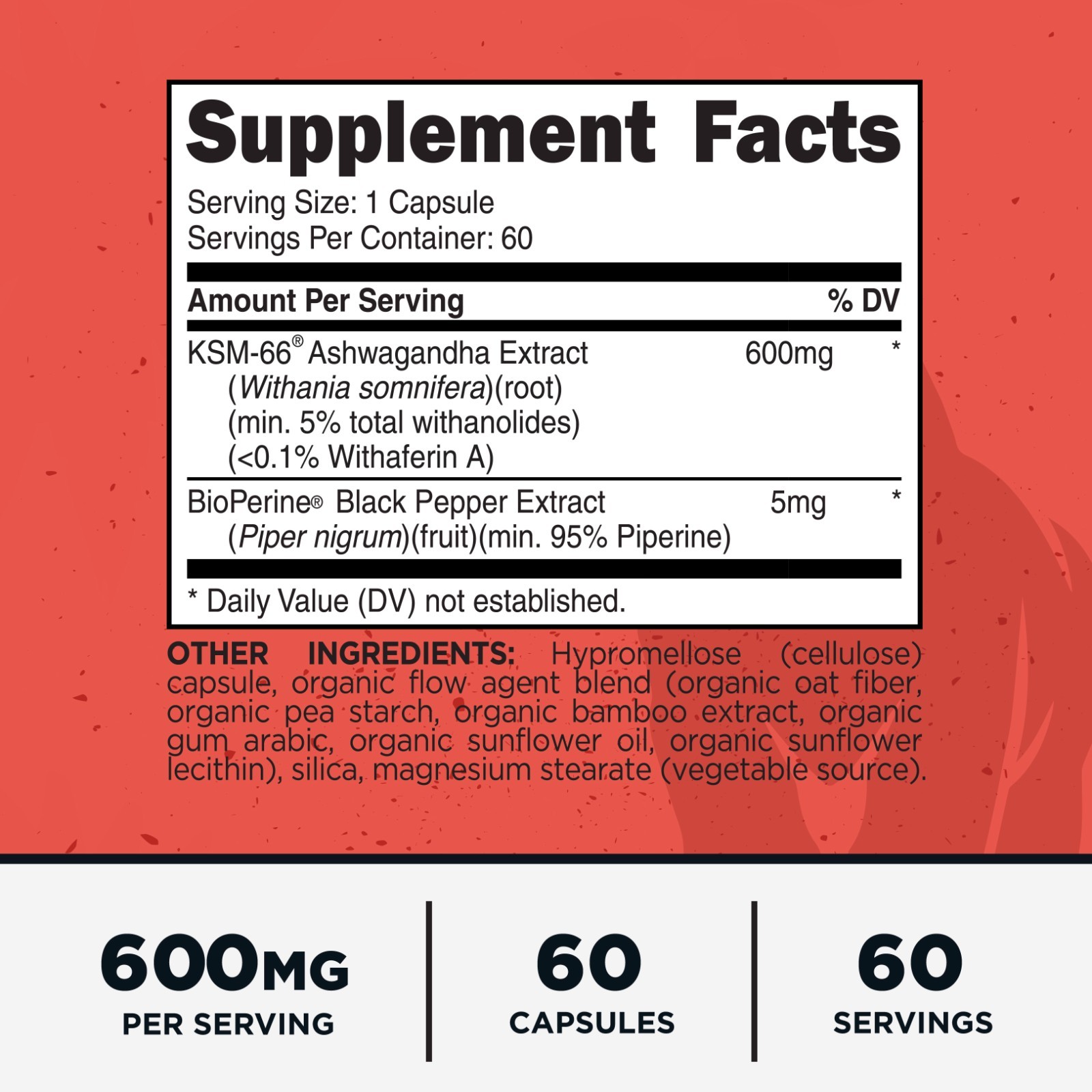 Primal KSM-66 Ashwagandha Capsules (60 Capsules / 60 Servings, 600 mg KSM-66)