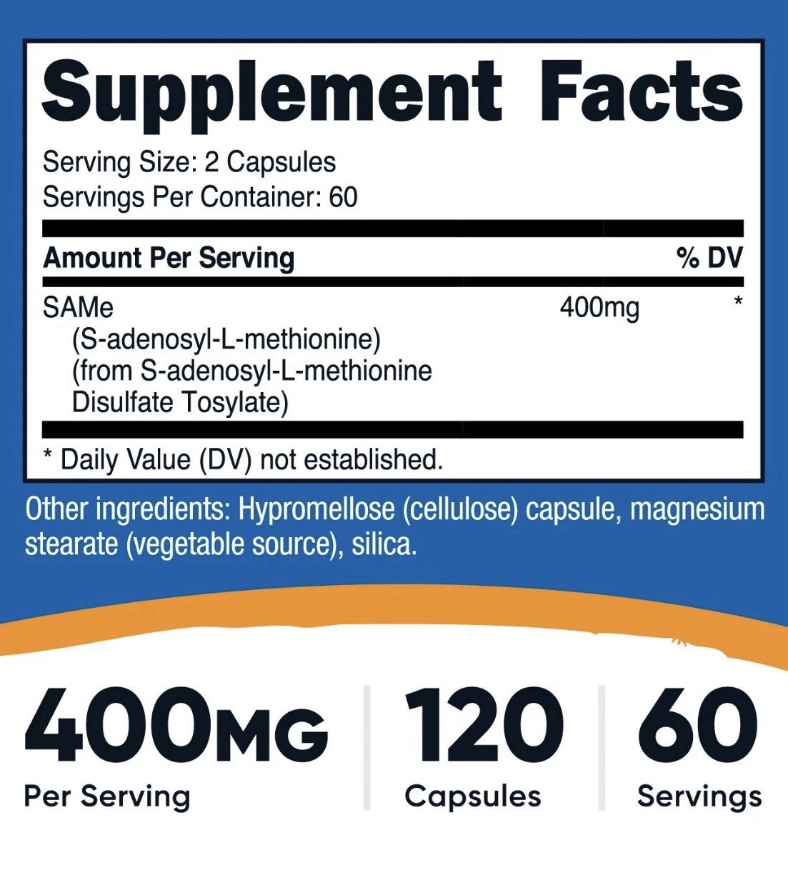 Nutricost SAMe (S-Adenosyl-L-Methionine) 400mg, 120 Capsules | Non-GMO, Vegan