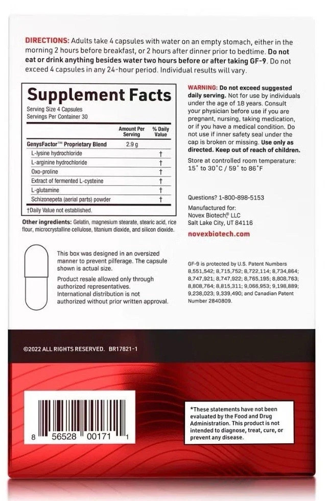 Novex Biotech Growth Factor 9 Dietary Supplement GF-9 120 Caps exp08/ 2028