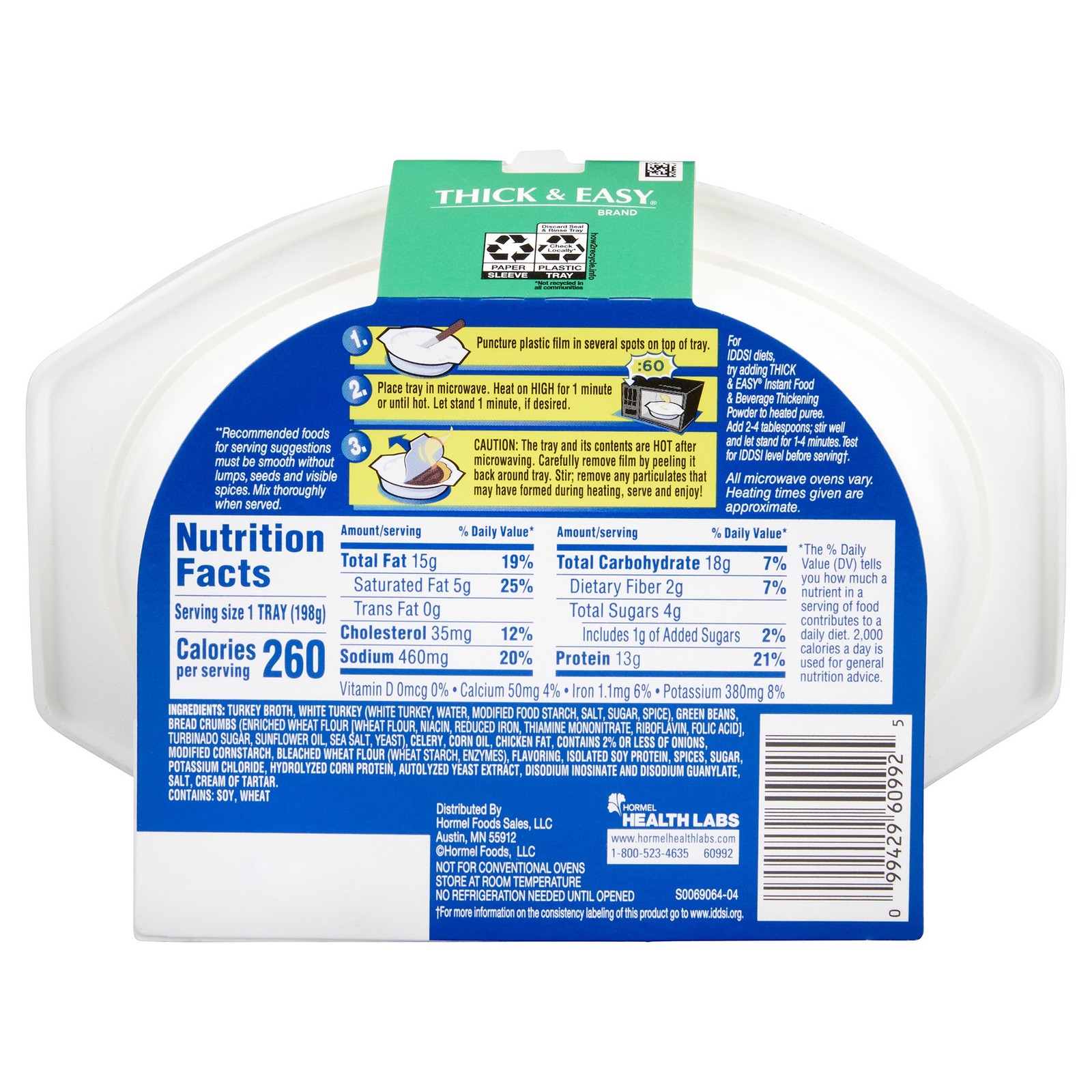 Thick & Easy 60749 Purees Microwave Meal Roasted Turkey Dinner 7 oz 7 Ct