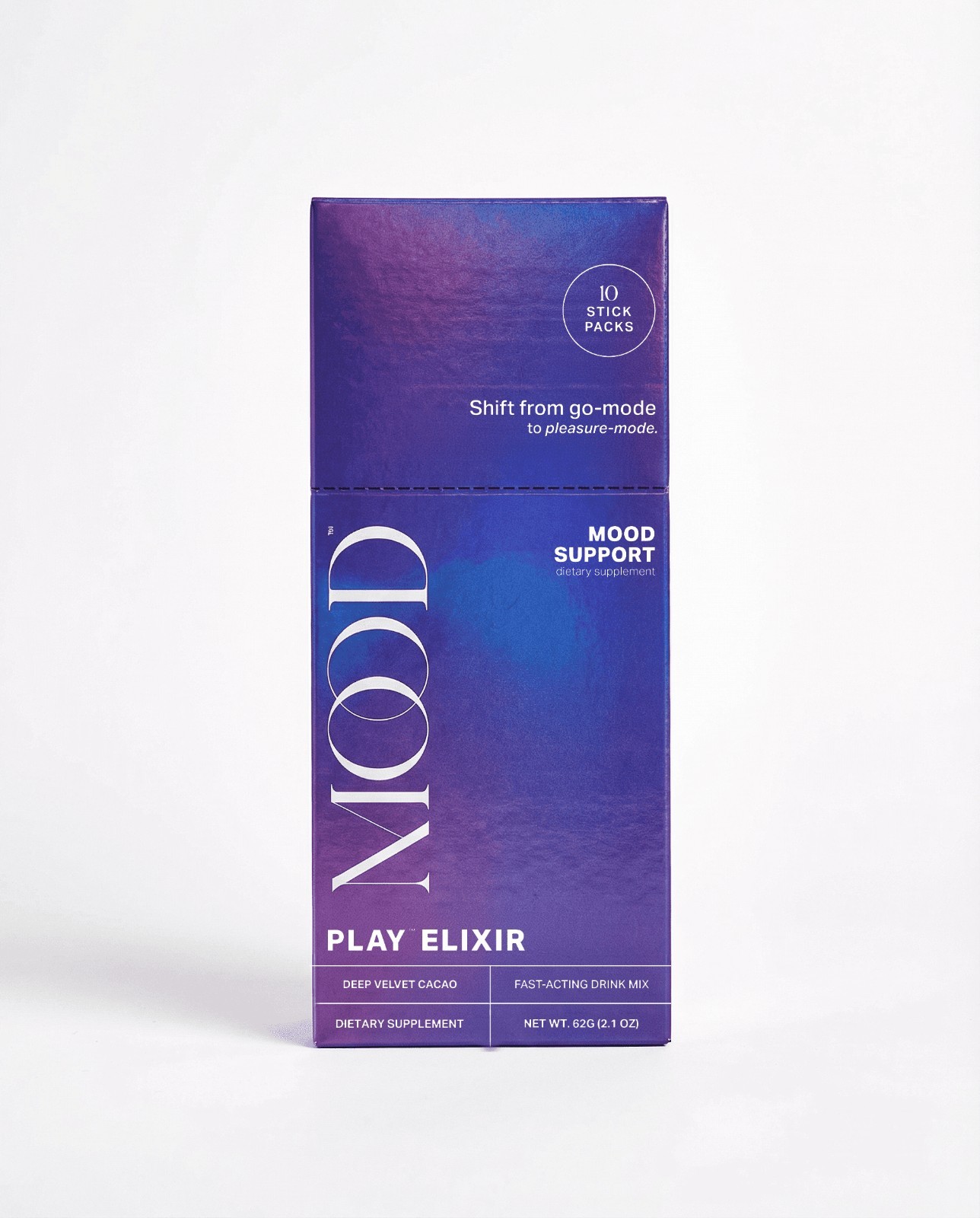 MOOD Play Elixir Mood Support Drink Mix Powder Deep Velvet Cacao 10ct 1.77oz NEW