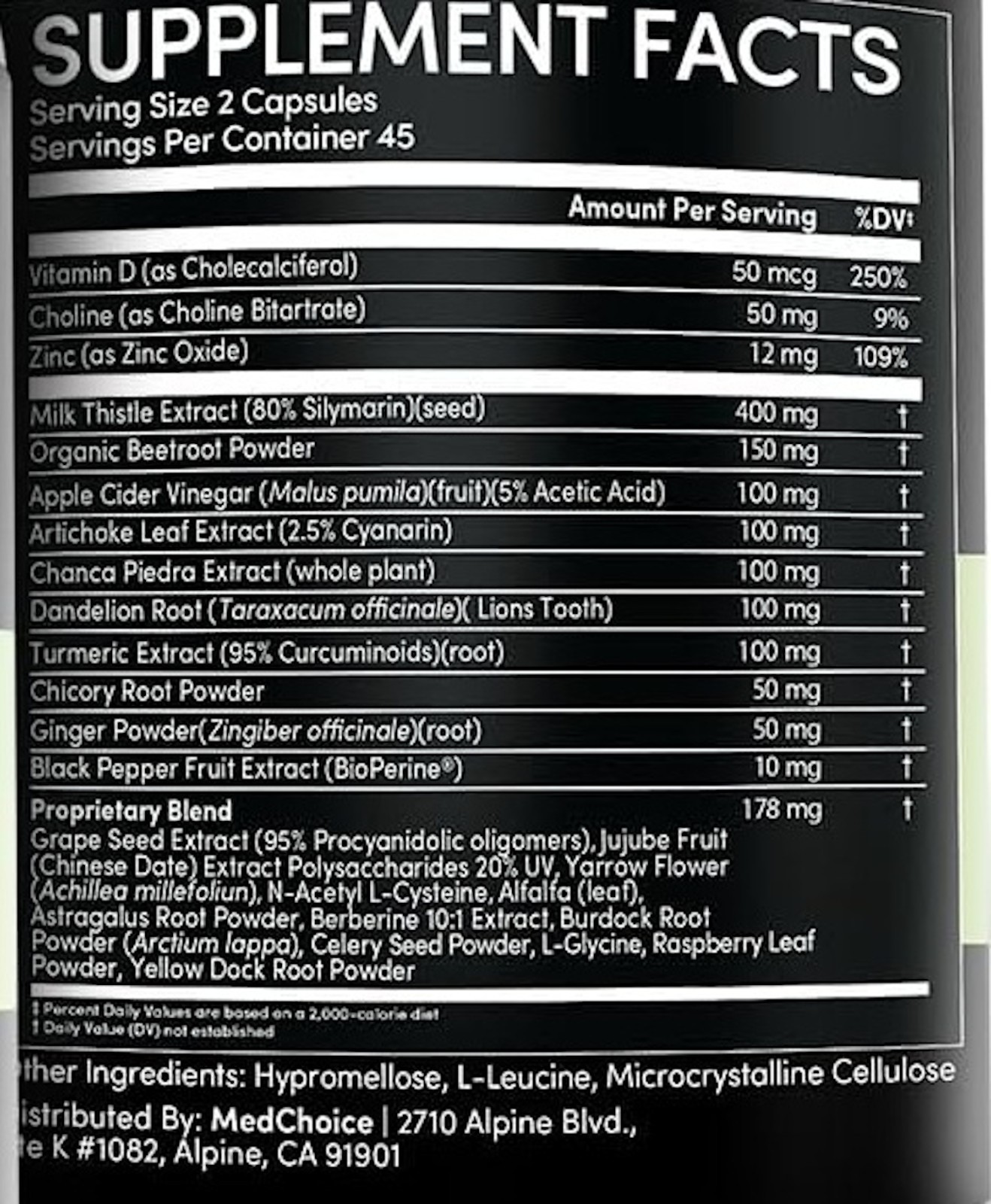medchoice Milk Thistle Artichoke Extract Liver Support Supplement Capsules