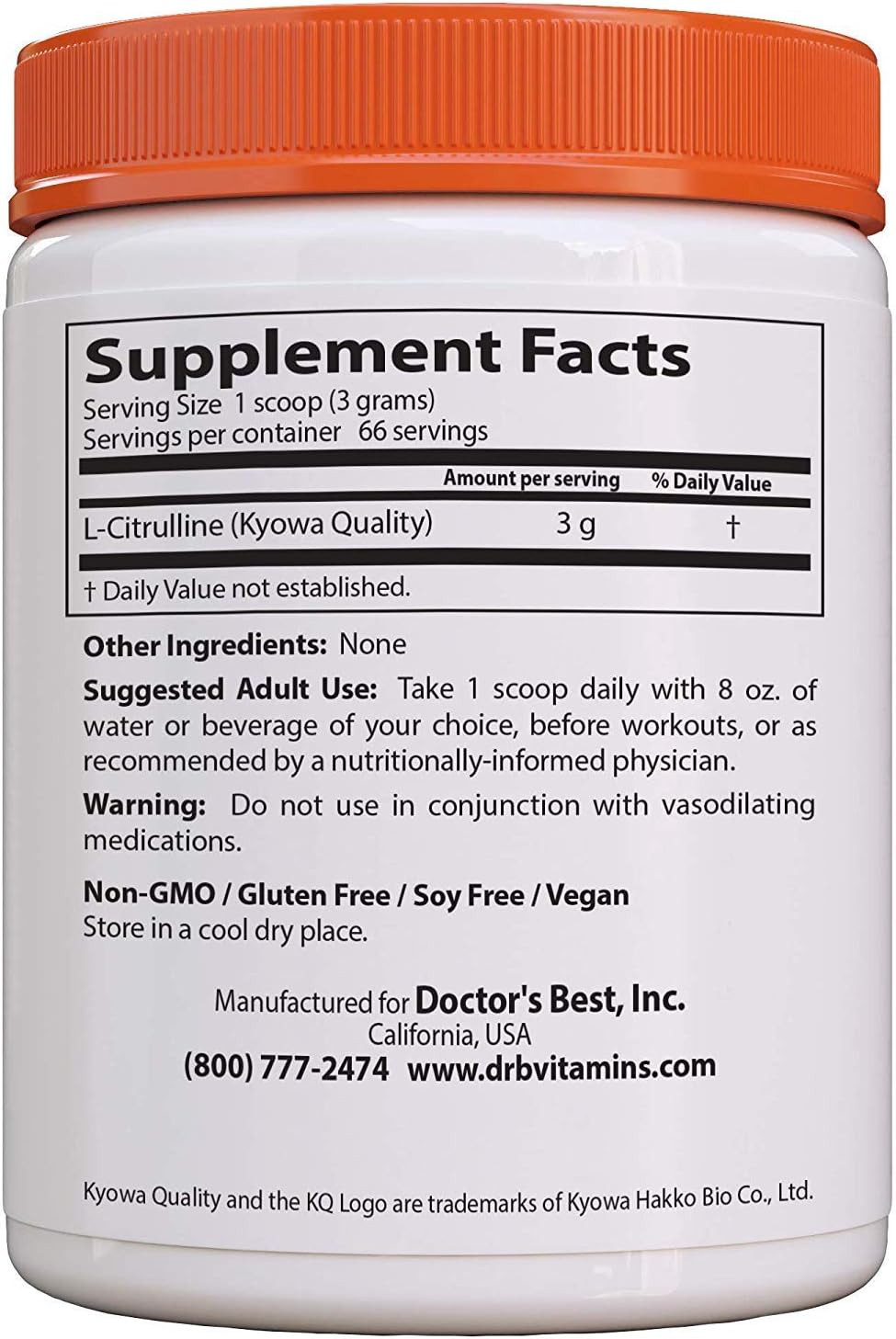Doctor’s Best L-Citrulline Powder, Improve Circulation & Muscle Maintenance 7 Oz