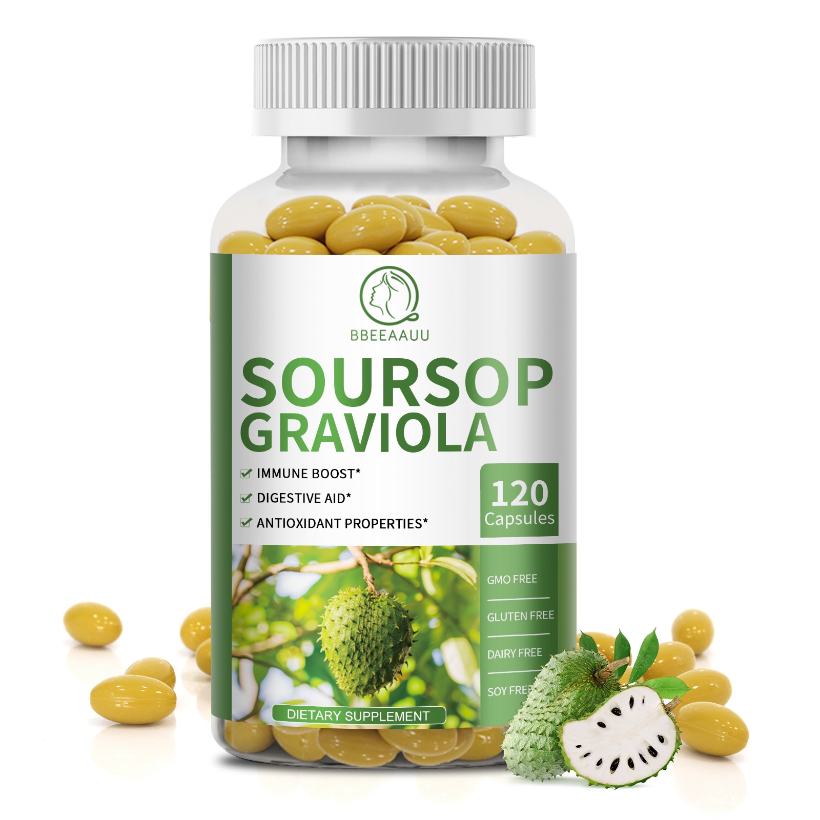Soursop Graviola Capsules 1000mg | 120 Caps | Immune Support & Cell Regeneration