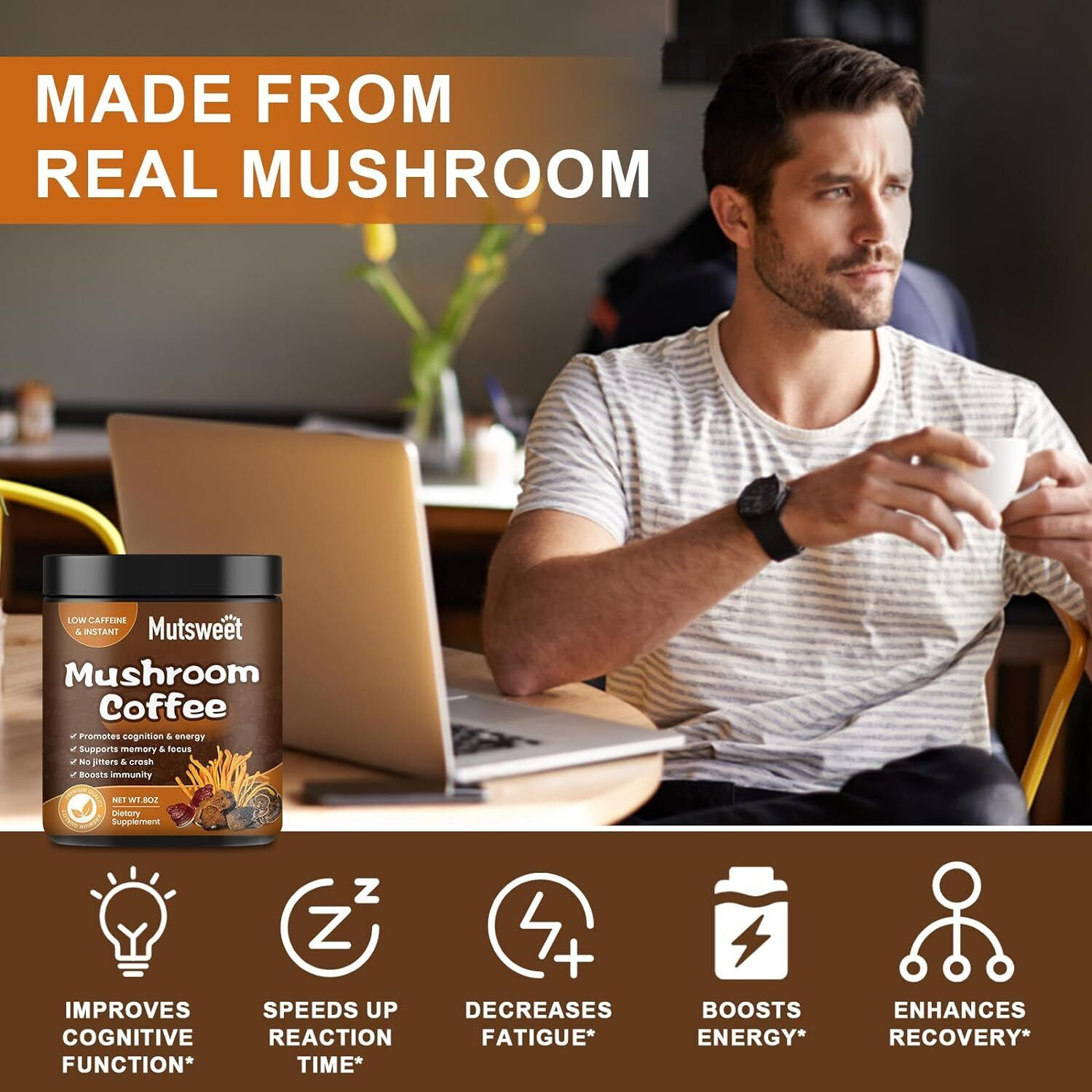 Organic Mushroom Coffee with Lion’s Mane & Chaga – Instant Powder Brain & Memory