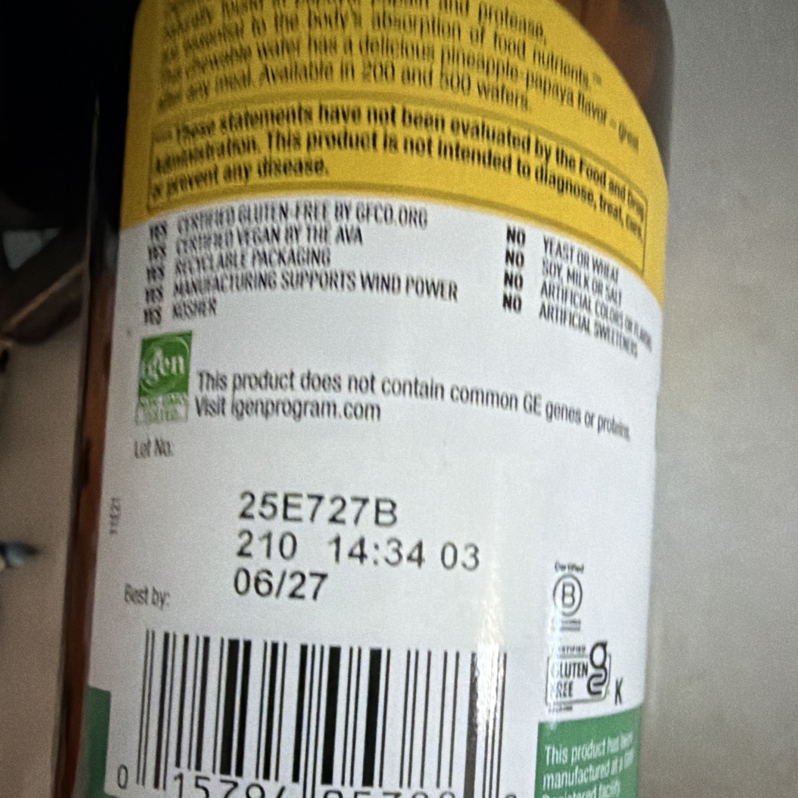 Country Life Papaya Digestive Support Chewable Wafers Pineapple Papaya 500 06/27