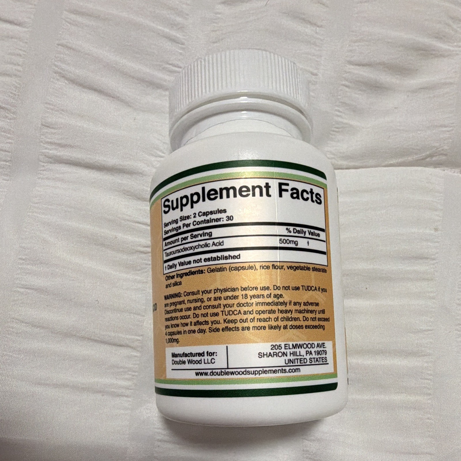 Double Wood Supplements TUDCA 500mg 60 Capsules Non-GMO Gluten-Free Exp 12/2027