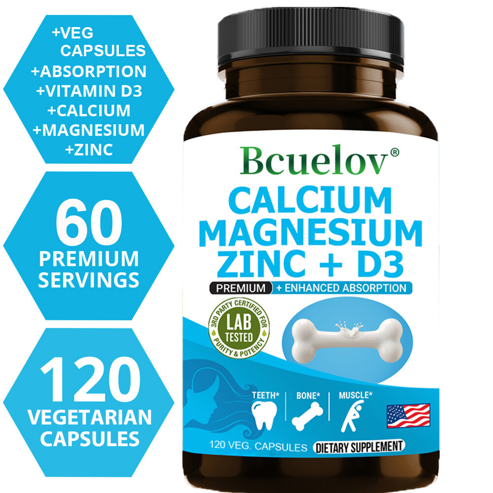 Magnesium, Zinc, Calcium Vitamin D3 Capsules for Bone, Teeth & Muscle Health