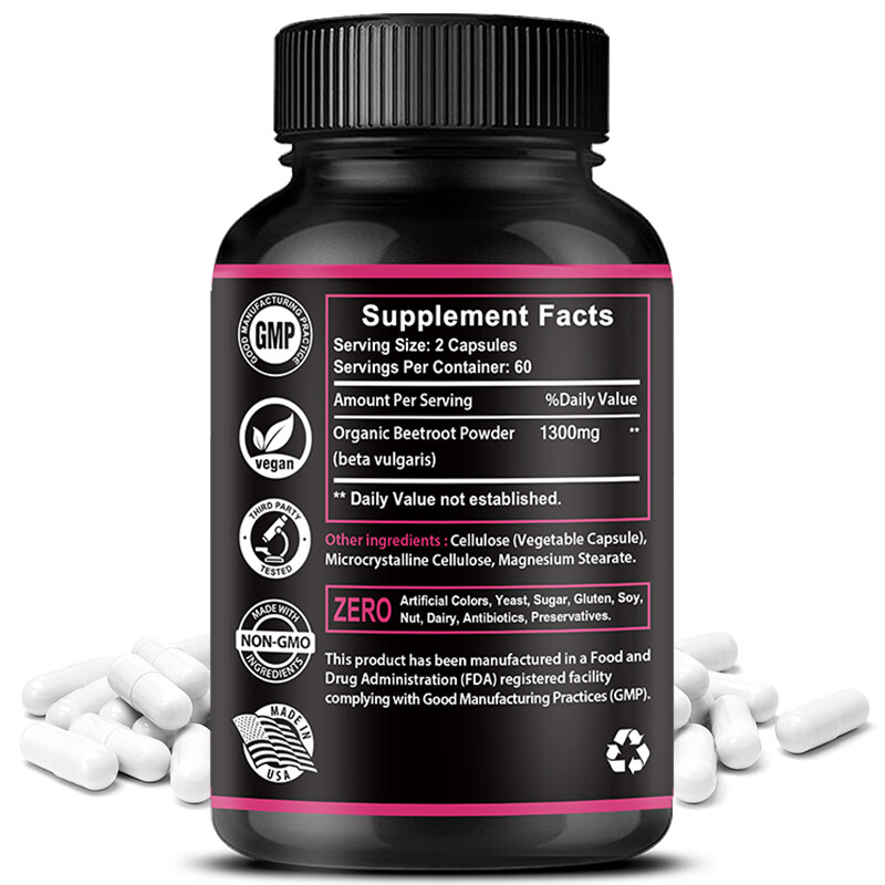 Organic Beet Root Powder 1300mg Per Serving,NITRIC OXIDE BOOSTER-60Caps*2bottles