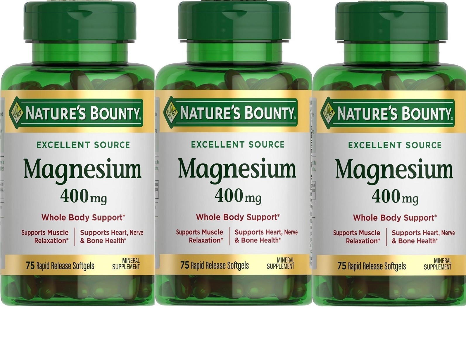 Nature’s Bounty Magnesium Softgels- 400 Mg- 75 Ct(pack of 3)Total 225 exp 12/27