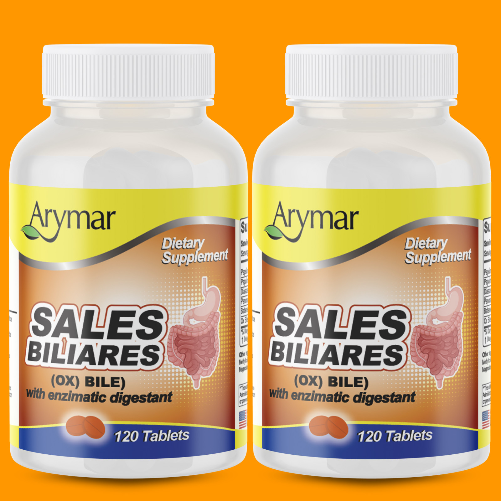 Arymar Sales Biliares Ox Bile & Digestive Enzymes 120 Tablets (2-Pack)