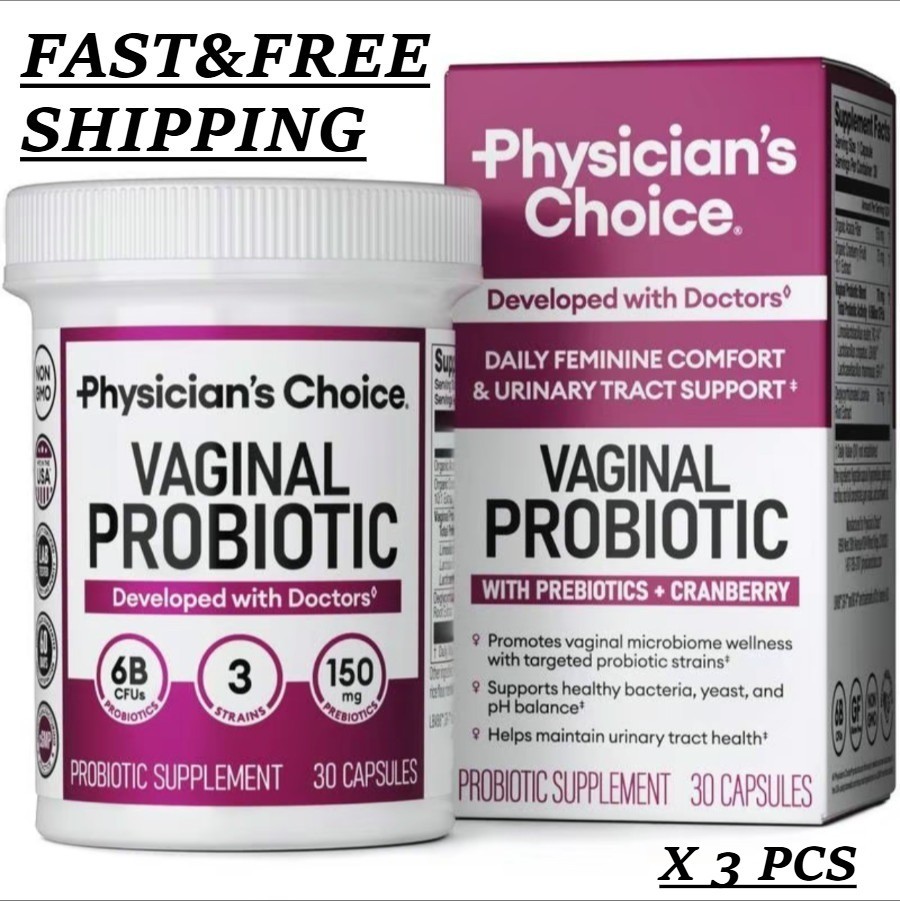NEW Physician’s Choice Vaginal Probiotic 30Caps – pH Balance, Cranberry, 6B CFUs