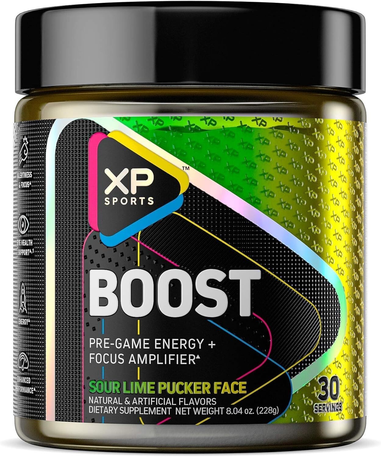 XP Sports Boost Powder- Pre-workout + Focus Sour Lime Pucker Face (30 Servings)
