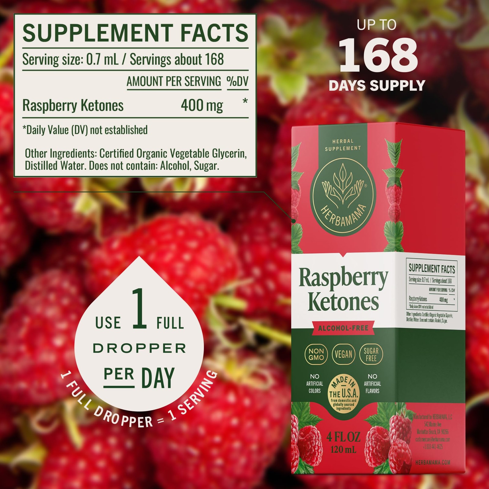 HERBAMAMA Raspberry Ketones Liquid Supplement – Metabolic 4 Fl Oz (Pack of 1)