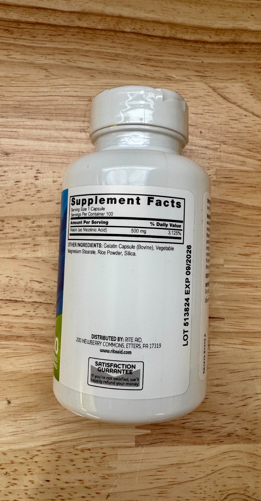 RITE AID NIACIN 500 Mg Per tablet 100 Tablets Expiration Date 09/2026