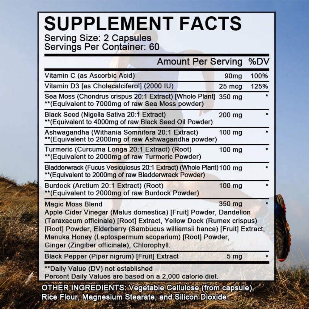Sea Moss, Black Seed Oil, Ginger, Turmeric, Ashwagandha (16 in 1 Multivitamin)