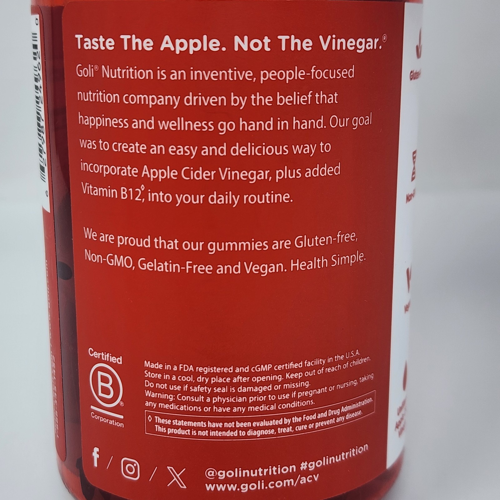 Goli Nutrition Apple Cider Vinegar Gummies 60 Per Bottle (3 Pack) Exp 03/2027