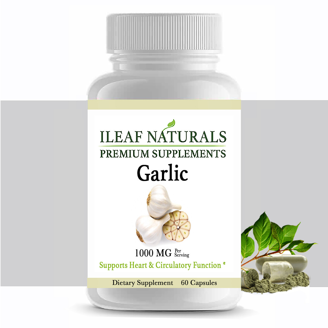 iLeafNaturals Garlic Capsules Heart & Blood Pressure Support – 1000 MG