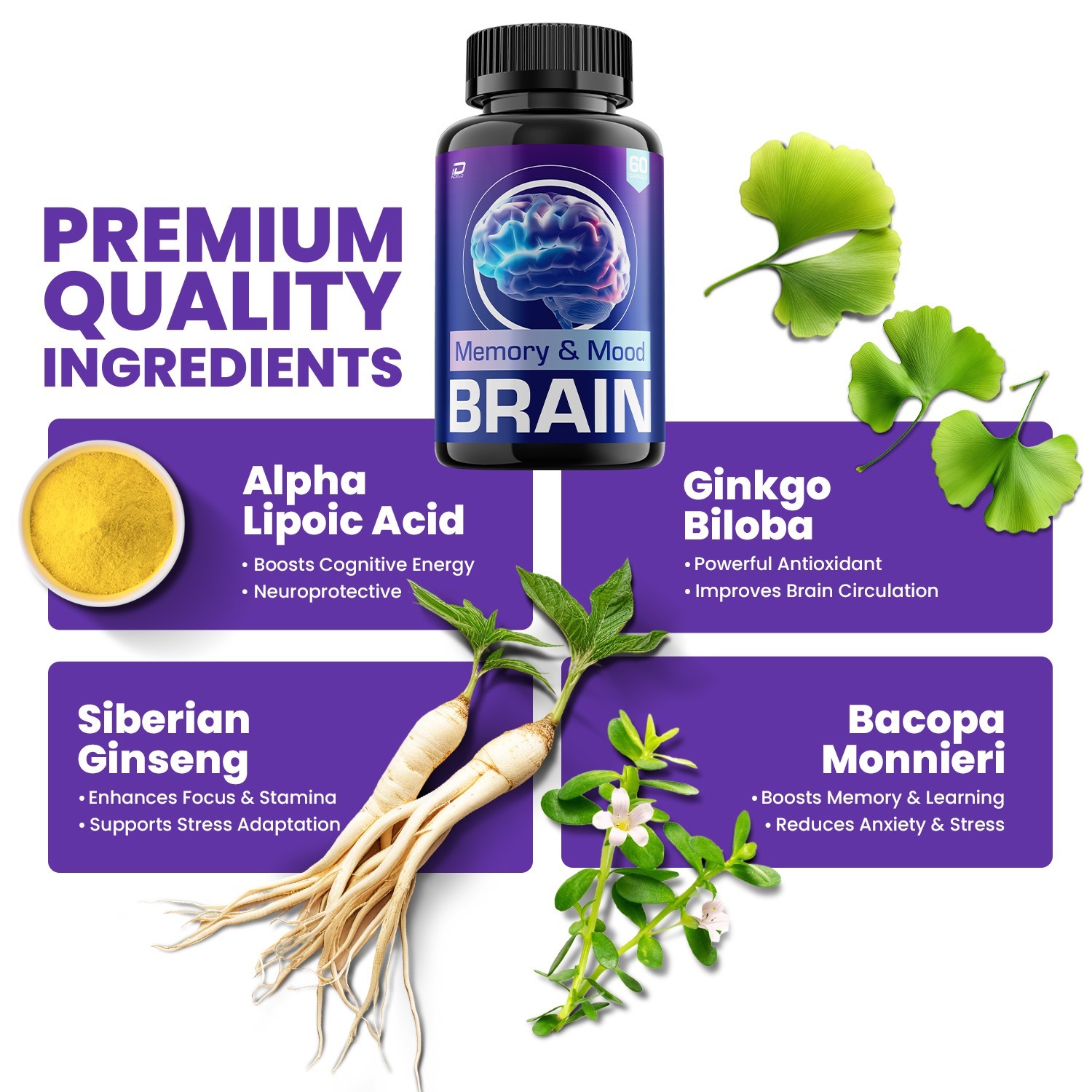 (3 Pack) Memory Mood Supplement Capsules – Memory and Mood Natural Blend Focus