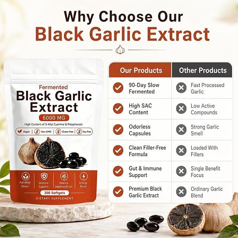 2 X Black Garlic Extract Softgels 300ct, Odorless Vegan Non-GMO Supplement