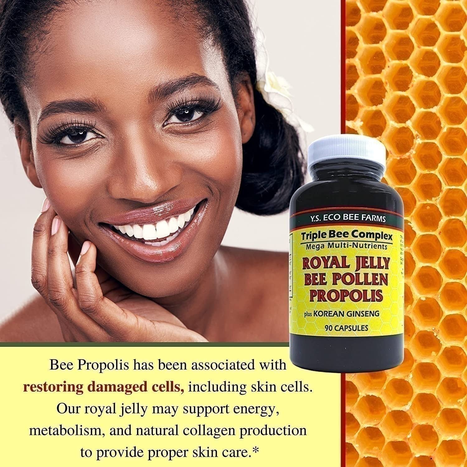 Y.S. Eco Bee Farms Royal Jelly Bee Pollen Propolis w/ Korean Ginseng – 90CT