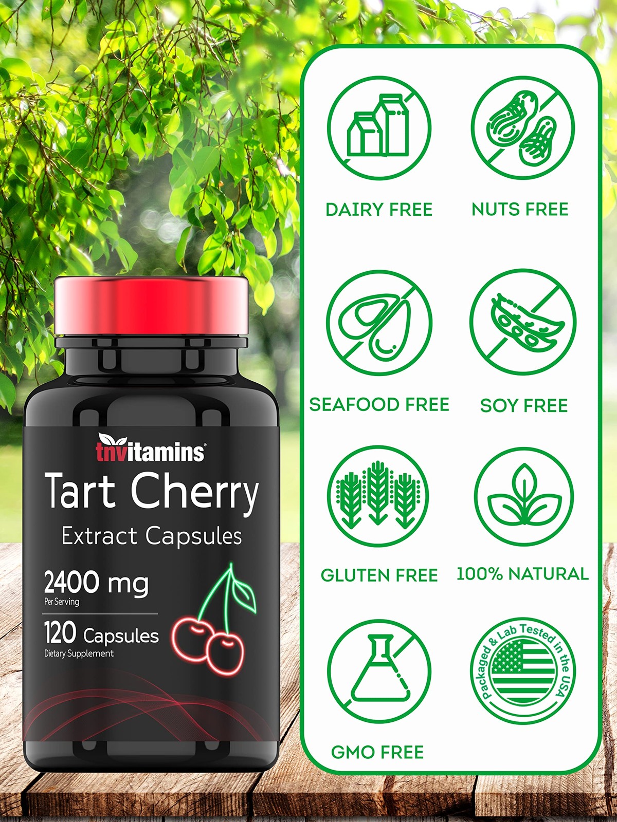 Tart Cherry Capsules (2400 MG – 120 Count) | From 120 Count (Pack of 1)