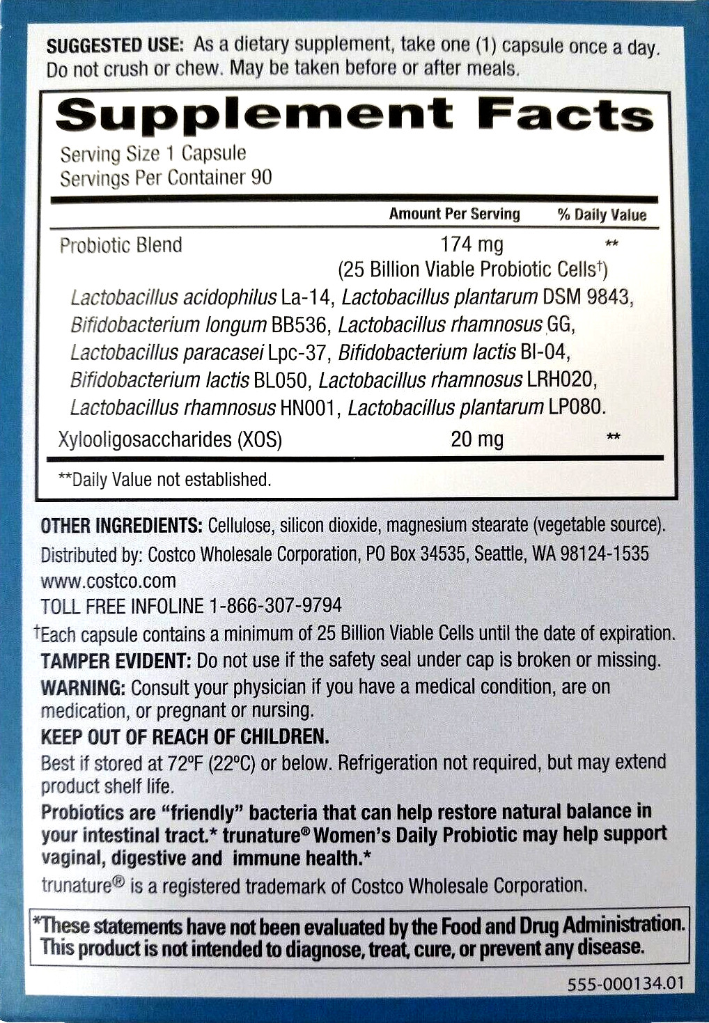 Trunature Women’s Daily Probiotic (25 Billion Cells) 90 Caps EXP 02/2025