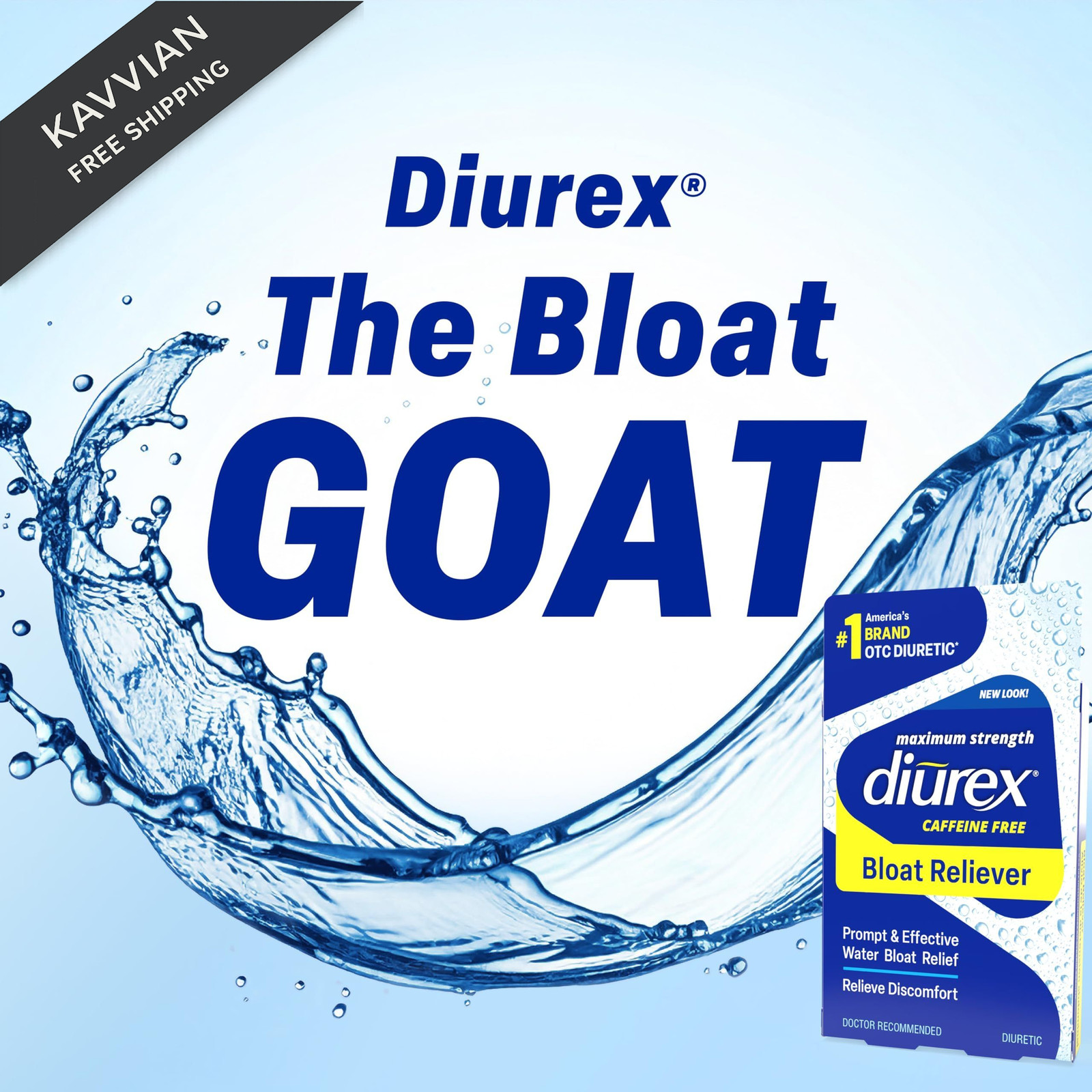Diurex Caffeine-Free Bloat Relief, Maximum 48 Count (Pack of 1), Blue