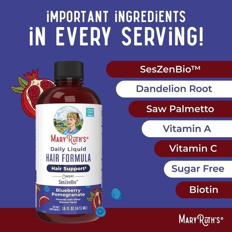 MaryRuth’s Daily Support Hair | Formula Hair Liquid Thicker Hair for Women-16oz