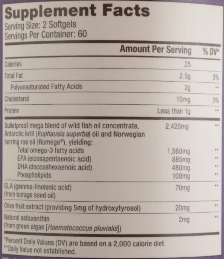 Bulletproof Omega Krill Complex Lemon 120 Softgels, 1560mg Omega-3 Best by 6/25+