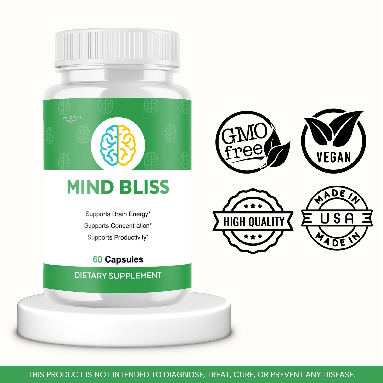 Valdivia (5 Pack) MindBliss Capsules 300 Capsules 5 Pack Daily Made in USA