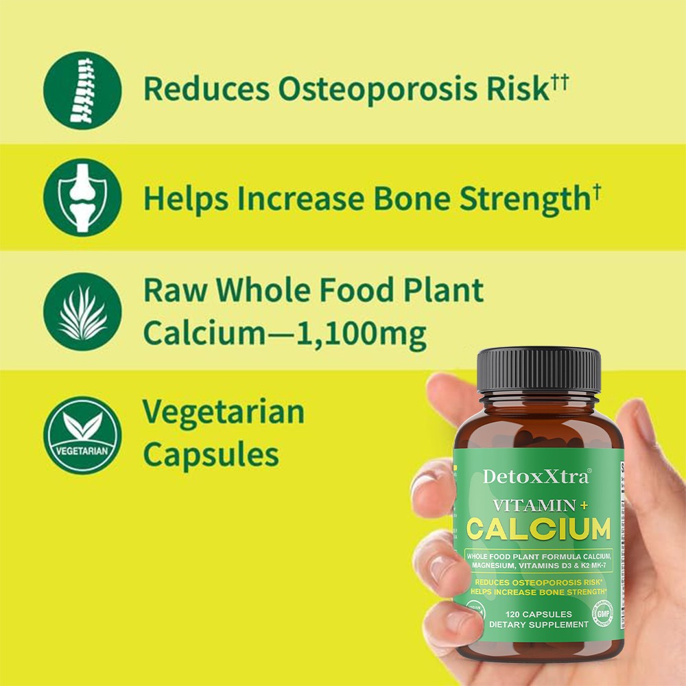 Plant Calcium Supplement-With VitaminD3,K2 for Strong Bones&Joint 120 Caps