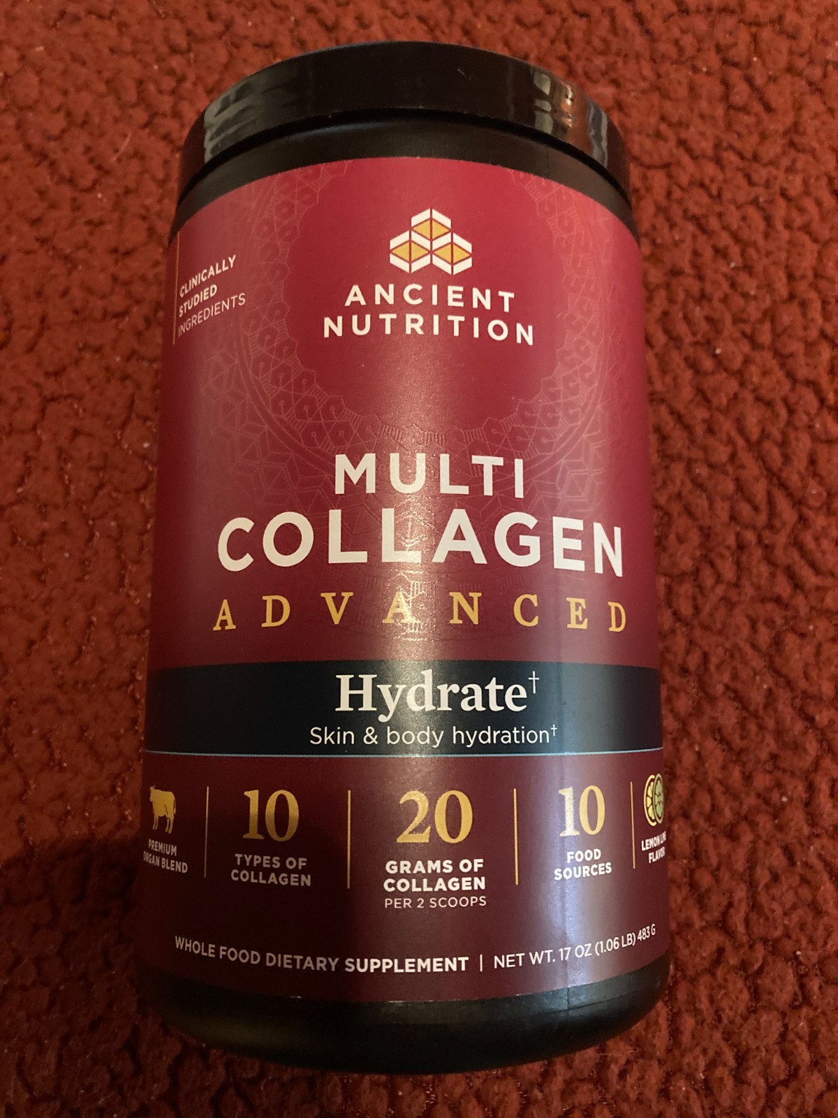 NEW Ancient Nutrition Multi Collagen Advanced Hydrate 17 oz Lemon Lime BB 08/26
