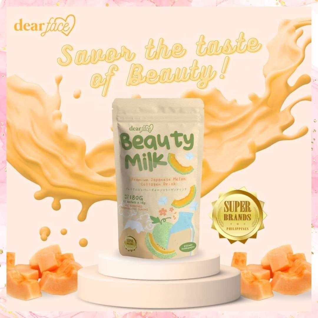 Dear Face Beauty Milk Japanese Collagen Melon Drink, 10 Sachets X 18g