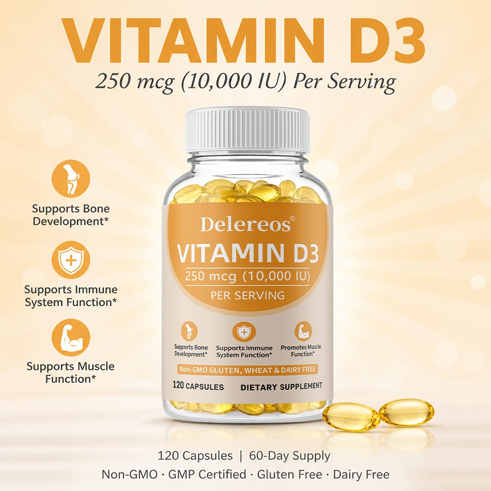 10000 IU VitaminD3 Triple Action Supplement for Bone,Immune & Muscle 30~120 Caps