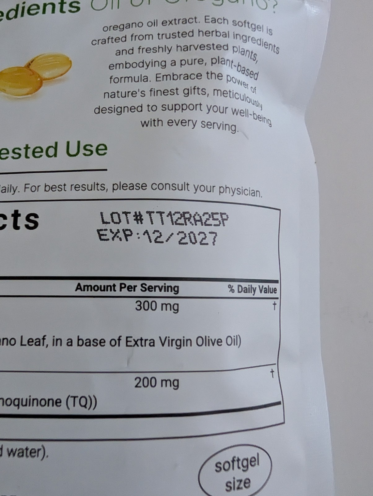Micro Ingredients Oil of Oregano + Black Seed Oil Softgels GMO-Free 300 Ct