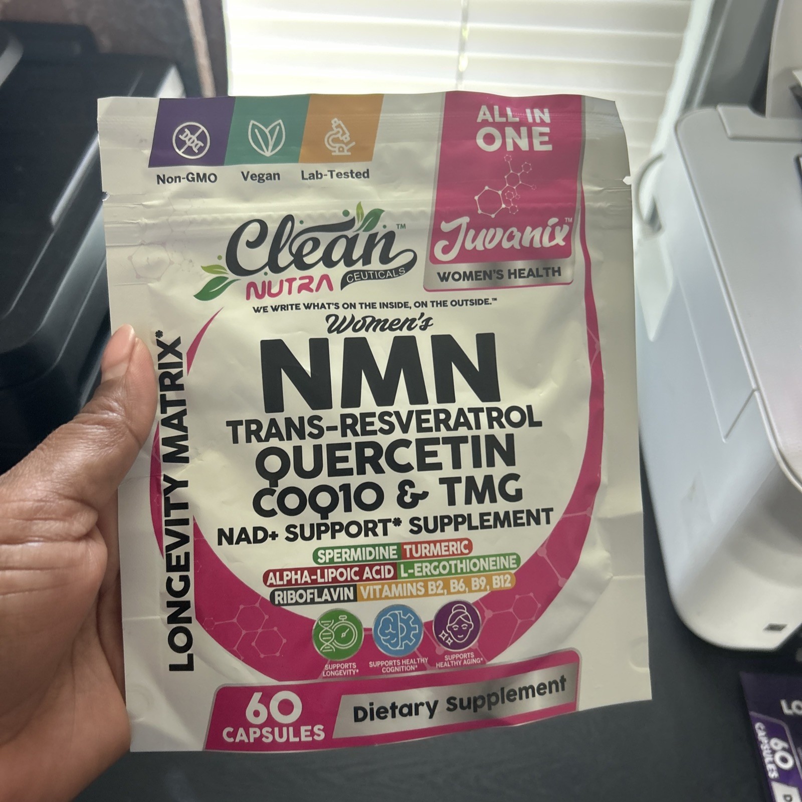 Clean Nutra Juvanix NMN Resveratrol Quercetin CoQ10 TMG 60ct Vegan Exp 03/2028