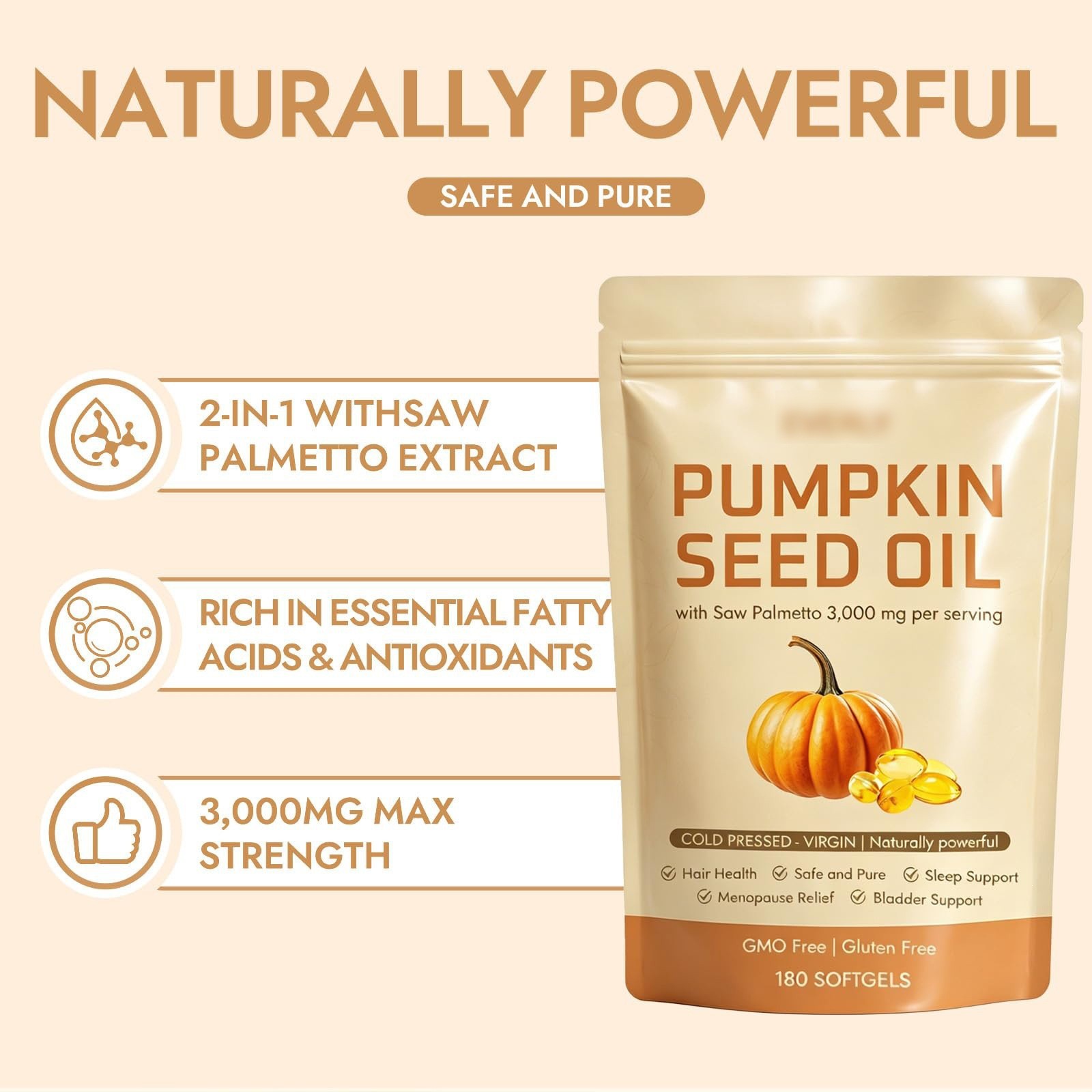 Pumpkin Seed Oil 3000mg Softgels Cold Pressed Virgin | Saw Palmetto | 180Count1