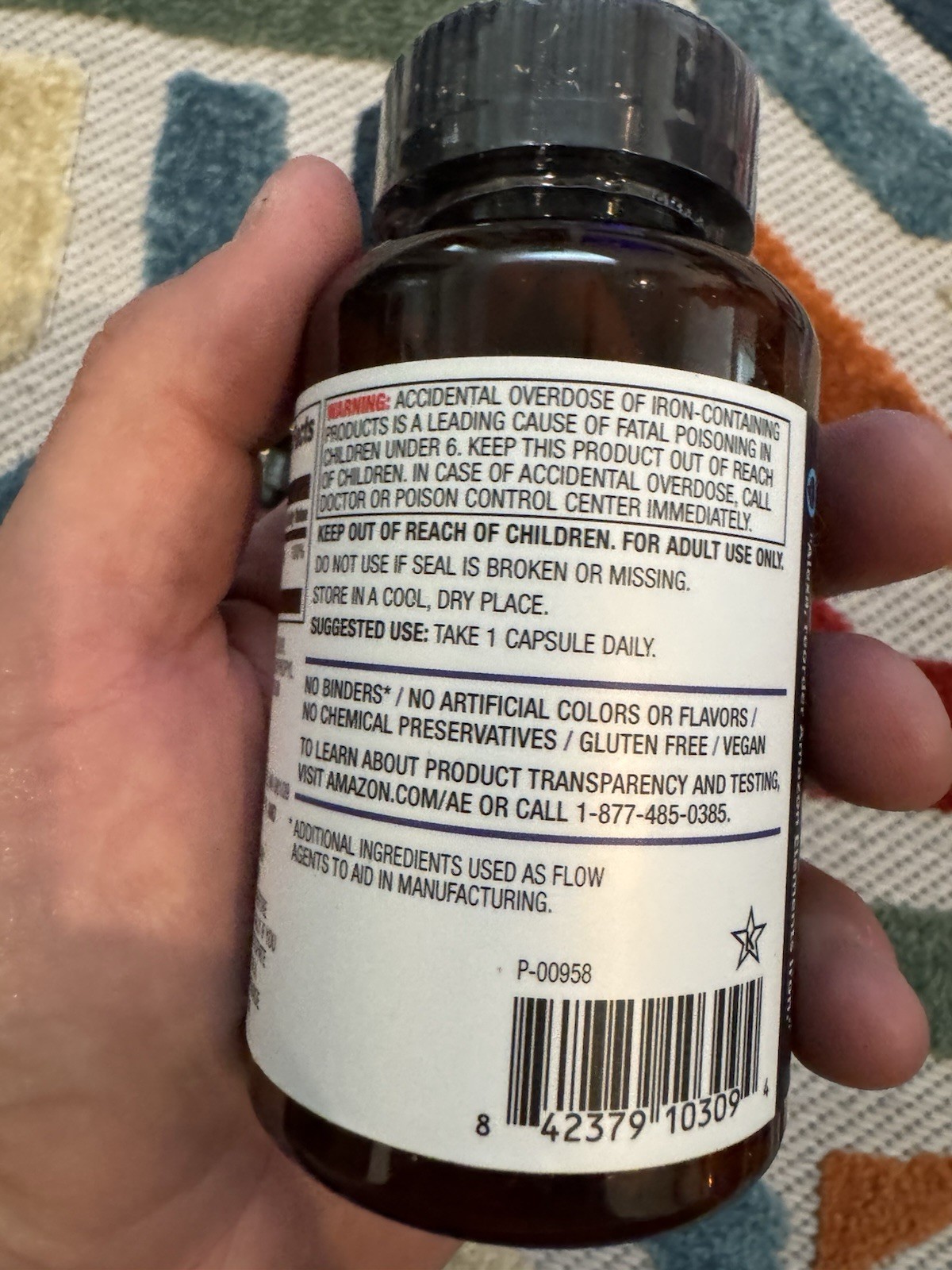 LOT OF 10 BOTTLES NEW Amazon Elements Iron 18mg 195 Vegan Capsules Exp 6/26 WOW!