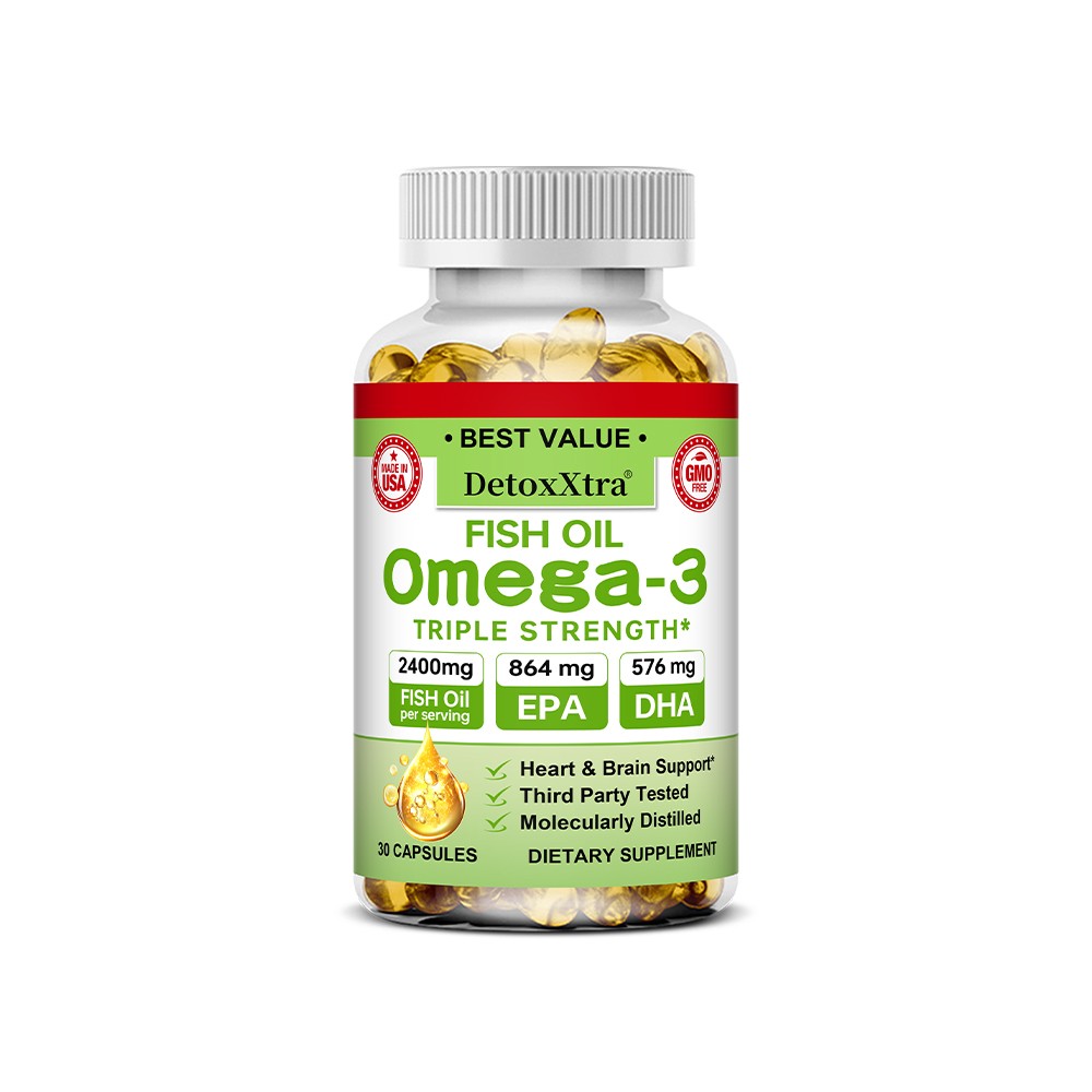 Omega 3 Fish Oil – 2400mg, 30/60/120 Capsules – 3x Strength Non-GMO Vegan