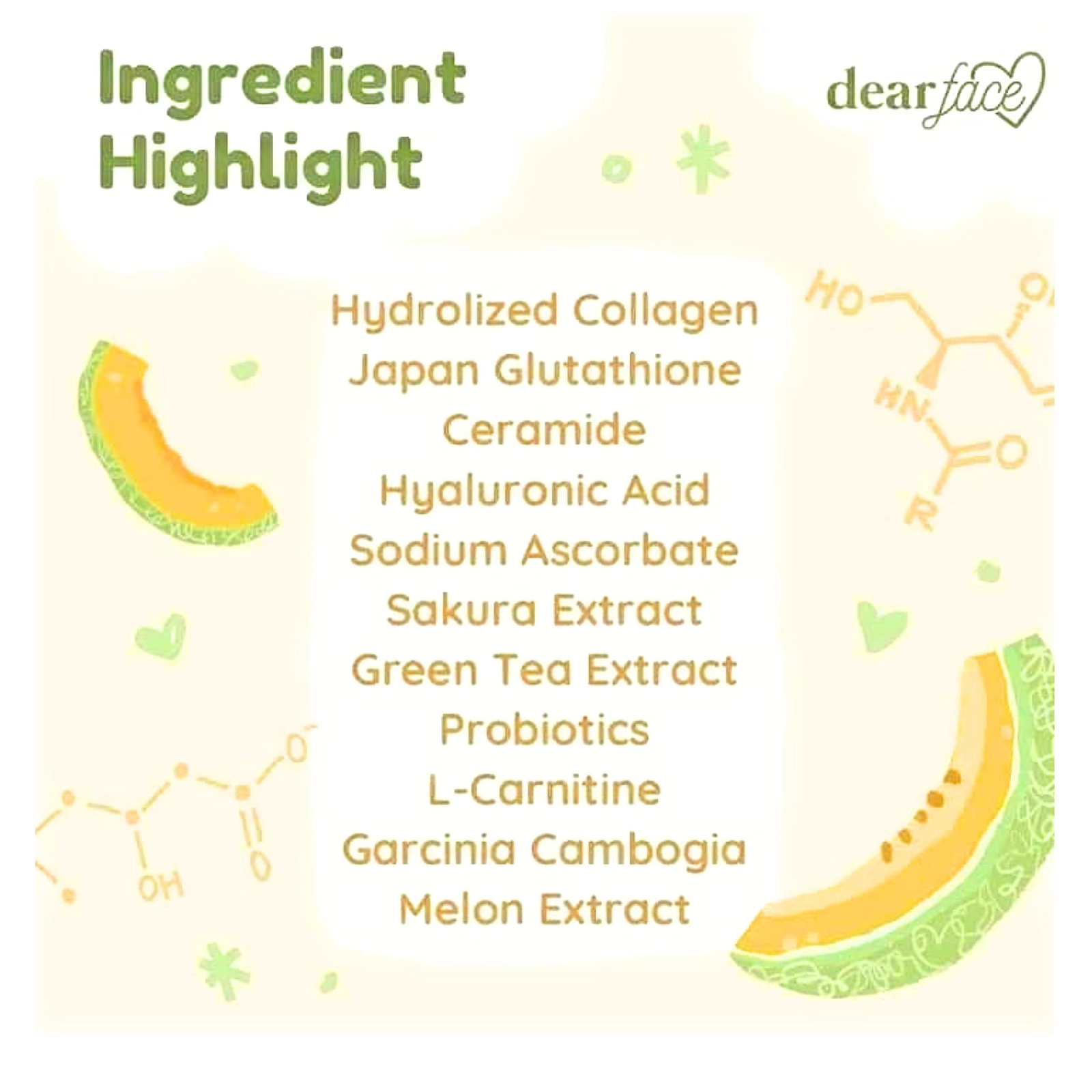 Dear Face Beauty Milk Japanese Collagen Melon Drink Low Sugar 6.3 Ounce Pack