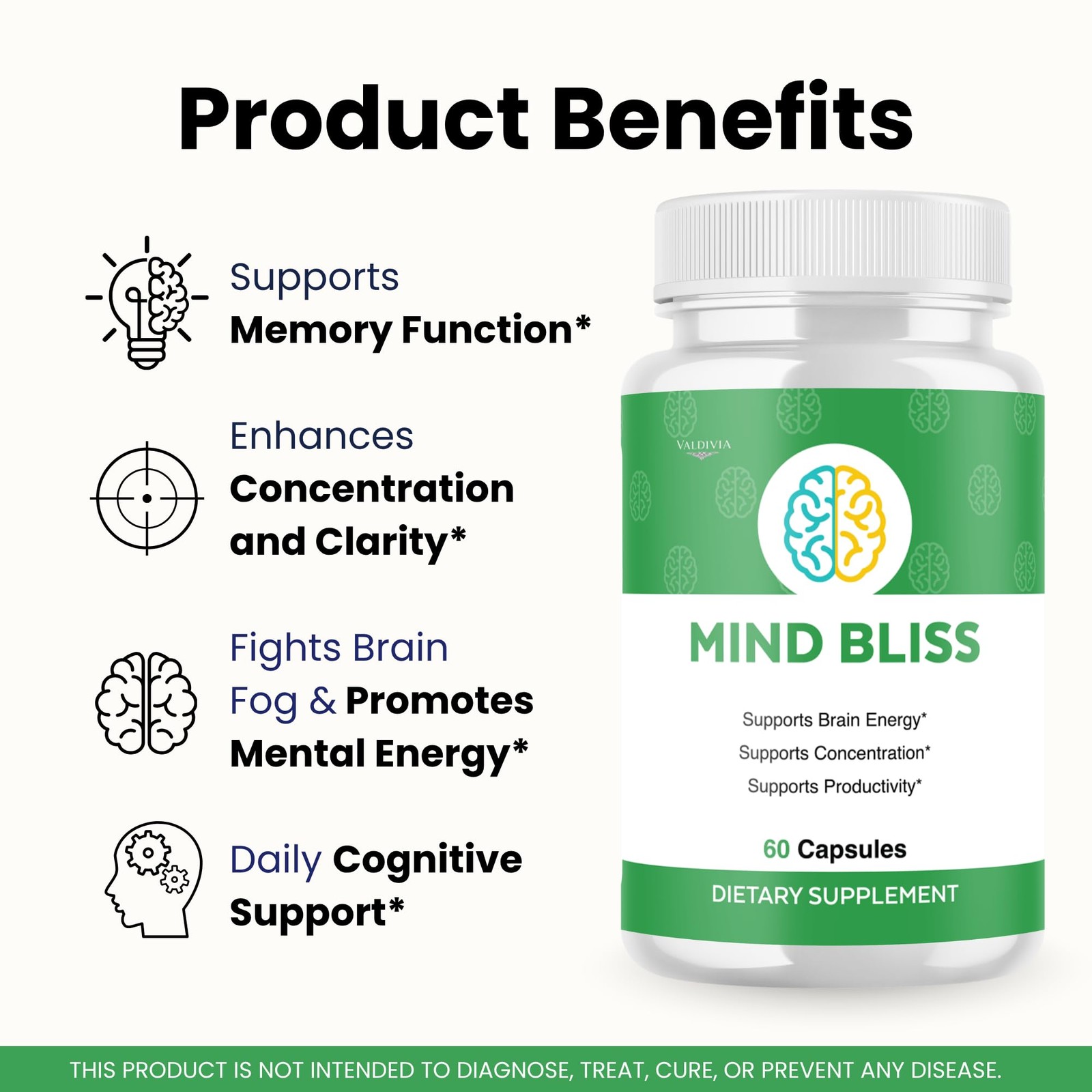 Valdivia (5 Pack) MindBliss Capsules 300 Capsules 5 Pack Daily Made in USA