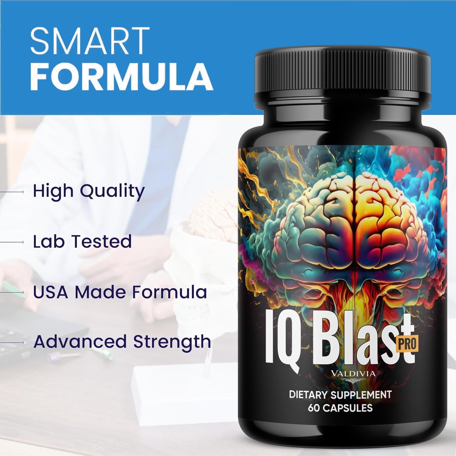 IQ Blast Pro Brain Supplement Memory Focus Nootropic Capsules 1 Pack 60Ct