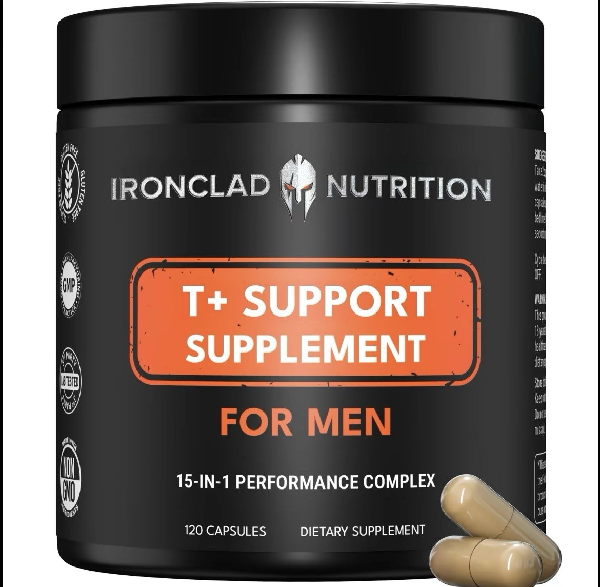 Ironclad Nutrition Test+ Testosterone Booster – Black, 120 Capsules