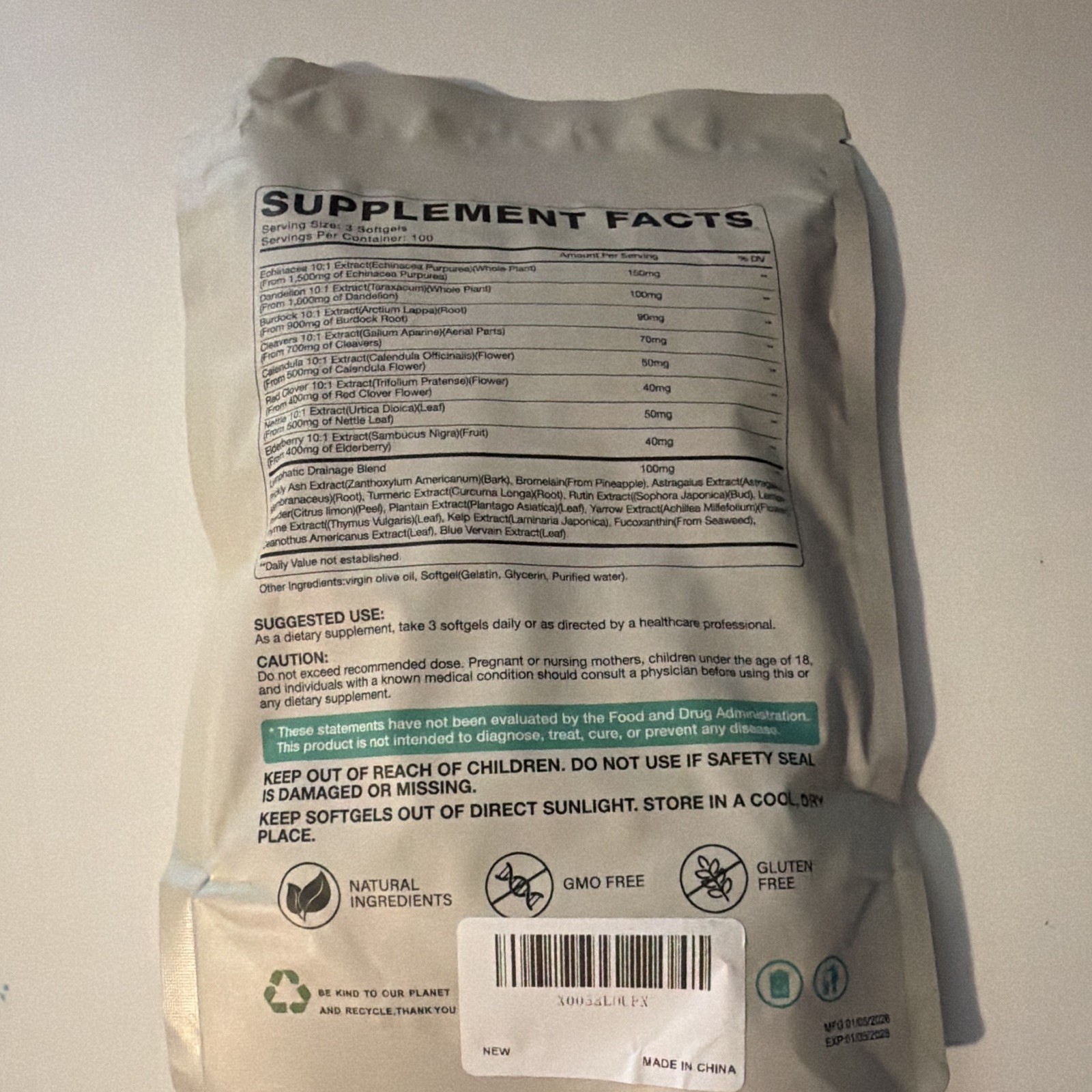 SHAPEINGIRL Lymphatic Drainage 6000mg Immune Support 300 Softgels