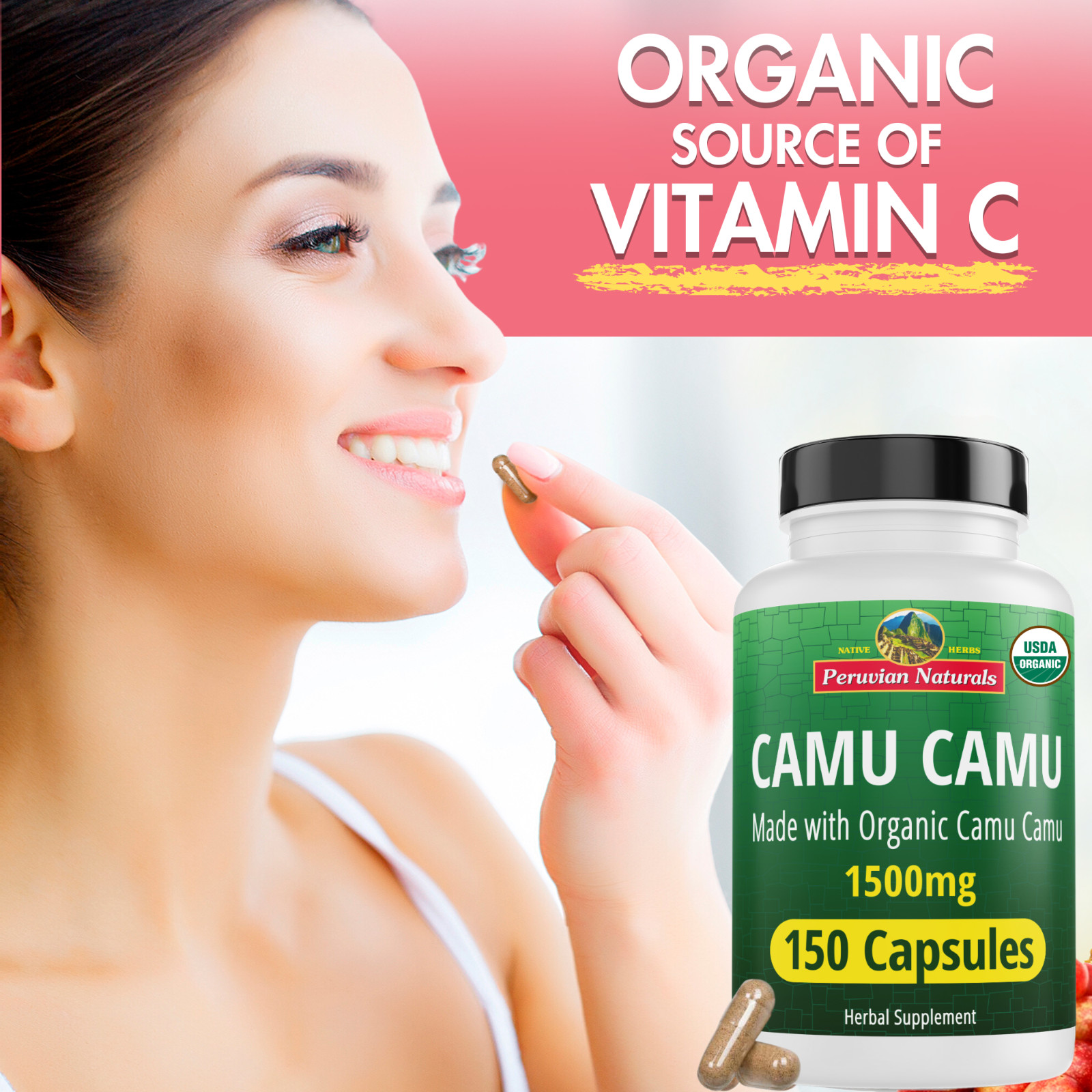 Organic Camu Camu Capsules – 300 Vegan Pills Raw Berry Supplement from Peru 2pk