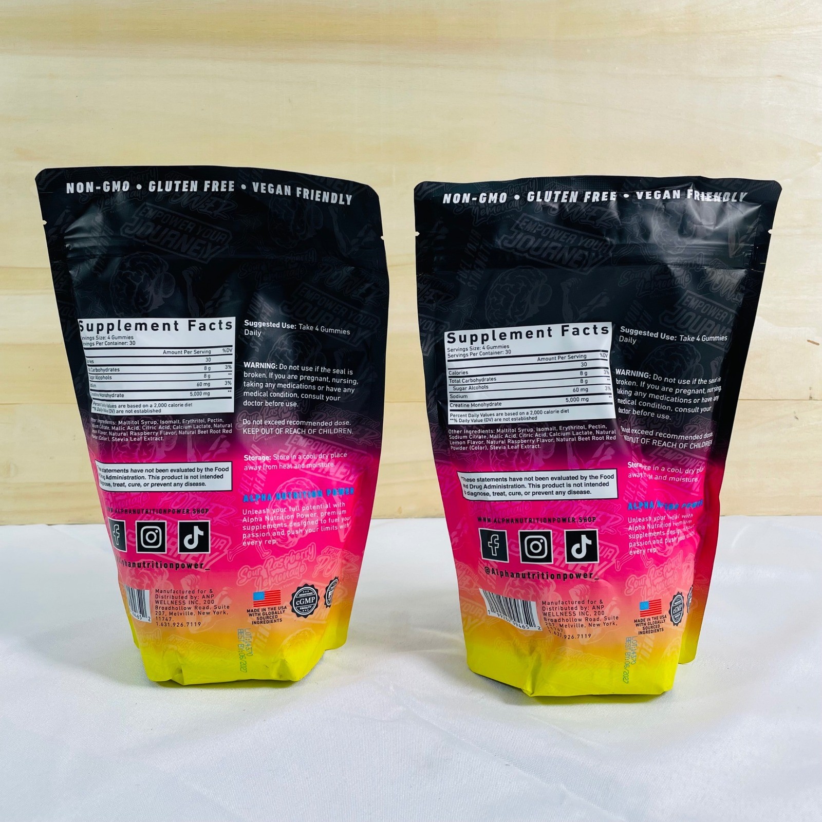 2 Alpha Nutrition Power Creatine Monohydrate Gummies Sour Raspberry Lemonade
