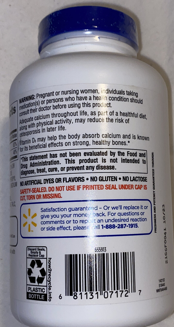 Equate Calcium Citrate + D3 Coated Tablets, 180 Count Bone & Joint Health Bone.+